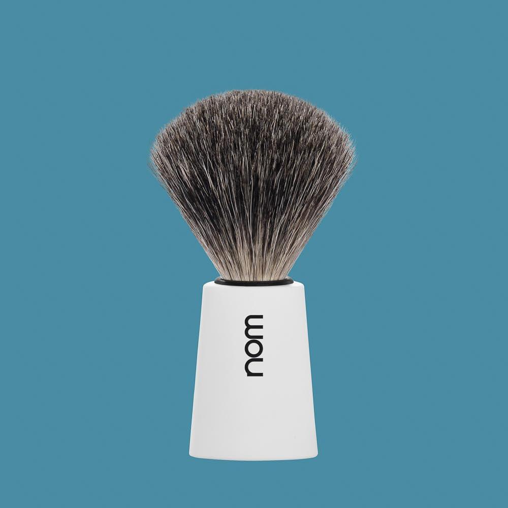 NOM NOM Carl shaving brush | Pure Badger Shave Brush for Shaving soaps and creams | exfoliating shaving brush | White handle