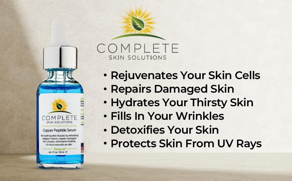 COMPLETE SKIN SOLUTIONS Copper Peptide Face Serum Collagen - With Anti Aging Skin Solutions Properties:1oz/30ml Anti-Wrinkle Formula For Youthful Skin