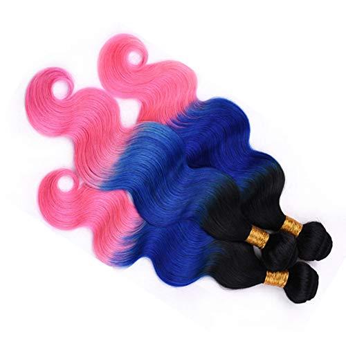 Tony beauty hair Tony Beauty Hair Black Blue and Pink Ombre Malaysian Human Hair Weaves Body Wave Wavy Bundles Deals 3Pcs Lot 1B/Blue/Pink Ombre Virgin Hair Wefts Extensions Dark Root (16 16 16)