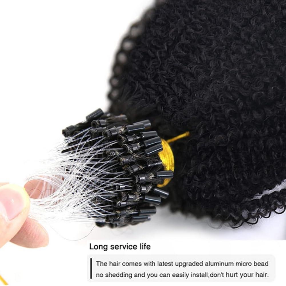 Kiss darling LASHES 3c Curly Microlinks Hair Extensions Human Hair Deep Kinky Curly Micro Loop Rings Human Hair Extensions Full Head for Women 100 Strands 100g Naturl Black 28 Inches