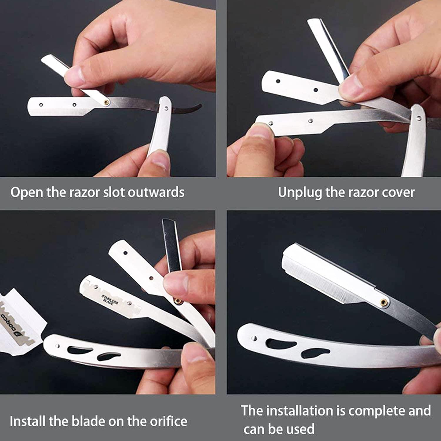 Sicastar Stainless Steel Straight Edge Barber Shaving Razor Sicastar® Folding Straight Razor Single Edge Replaceable Blades fit for All of Double Edge Razor Blades (Rose Gold)