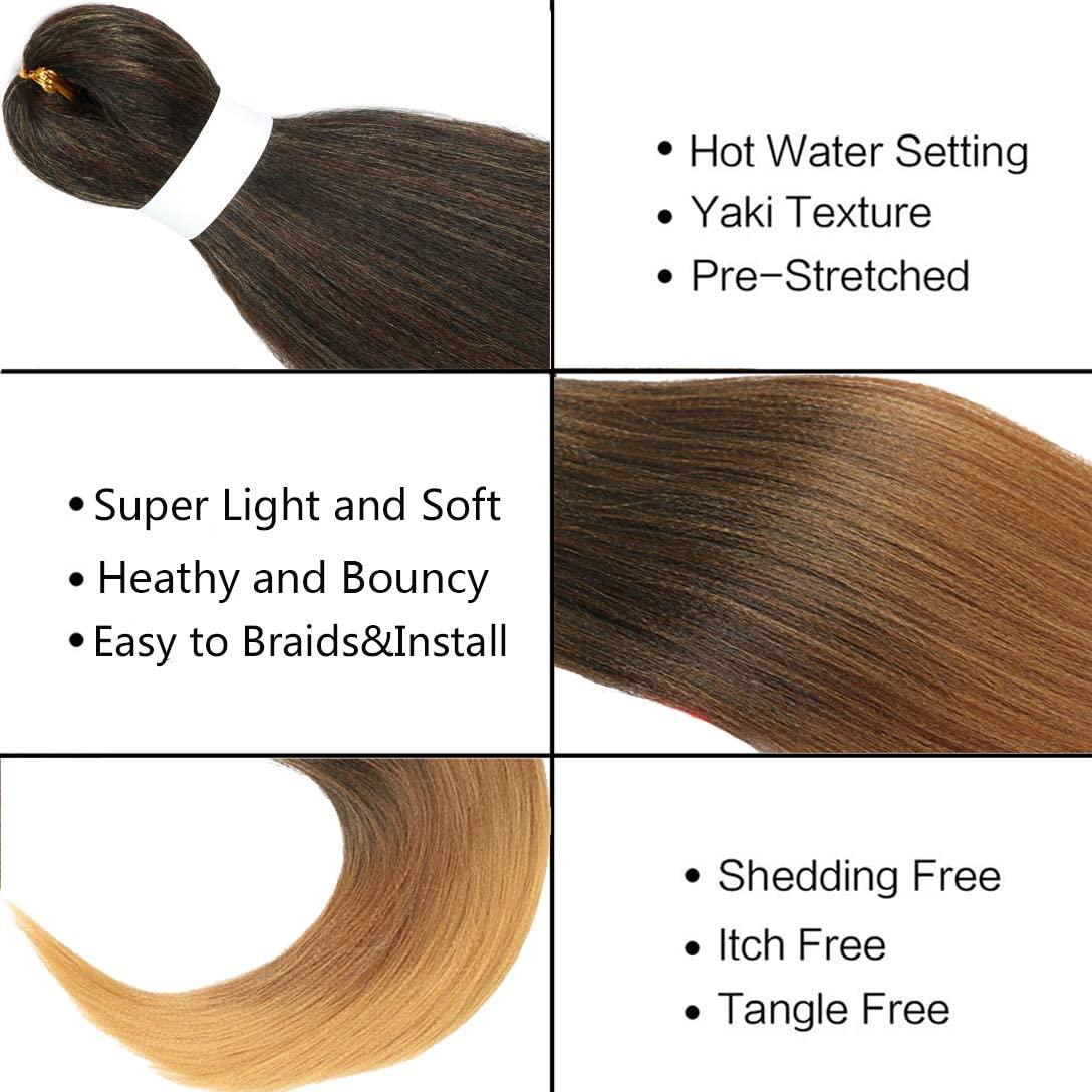 jiefeng Pre Stretched Braiding Hair 8 Packs Professional Synthetic Ombre Braids Hair Extensions for Women Grils Hot Water Setting Yaki Texture (26 Inch, 1B/30/27)