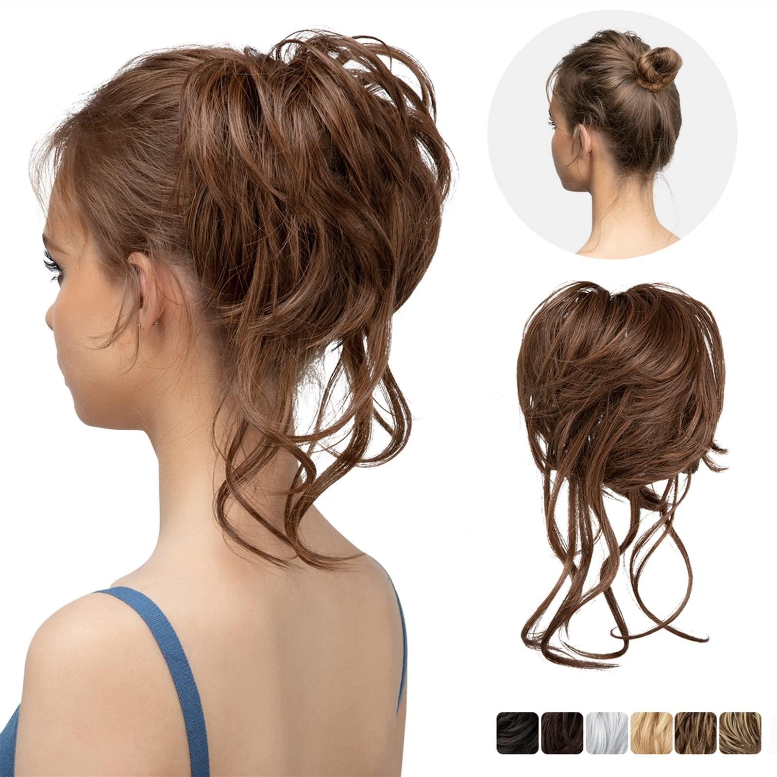 HIHELO HIHELO Synthetic Messy Bun with Elastic Rubber Band Wig Curls Scratch Ponytail Extensions Hair Bun Donut Bun Wigs for Women (Color : 6H24B)