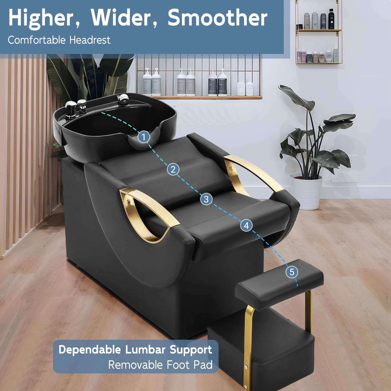 IJIALIFE IJIALIFE Shampoo Bowl and Chair Set for Salon, Hair Washing Station for Hair Stylist, ABS Plastic Backwash Barber Sink with Separate Footstool for Spa Beauty, Black