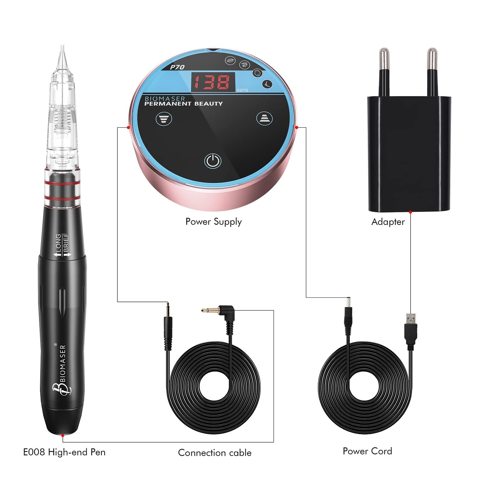 BIOMASER P70 Permanent Makeup Machine kit-BIOMASER Permanent Makeup Microblading Tattoo Machines with Swiss Motor Rotary Pen Mini Power Supply Cartridge needles for Eyebrow Eyeliner Lip