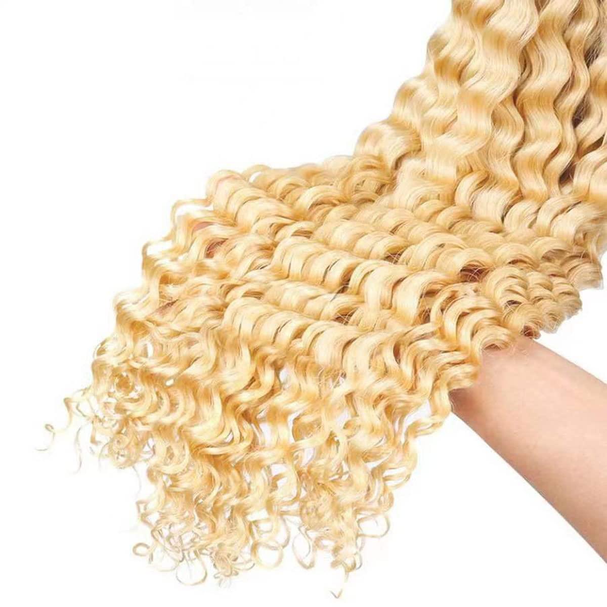 GzorOuzr Geou Honey Blonde Bundles Deep Wave 613 Hair Bundle 3 Bundle Unprocessed Virgin Hair Weave Blonde Remy Hair Bundle Wet And Wavy Bundles Blonde 3 Bundle 24 24 24 Inch