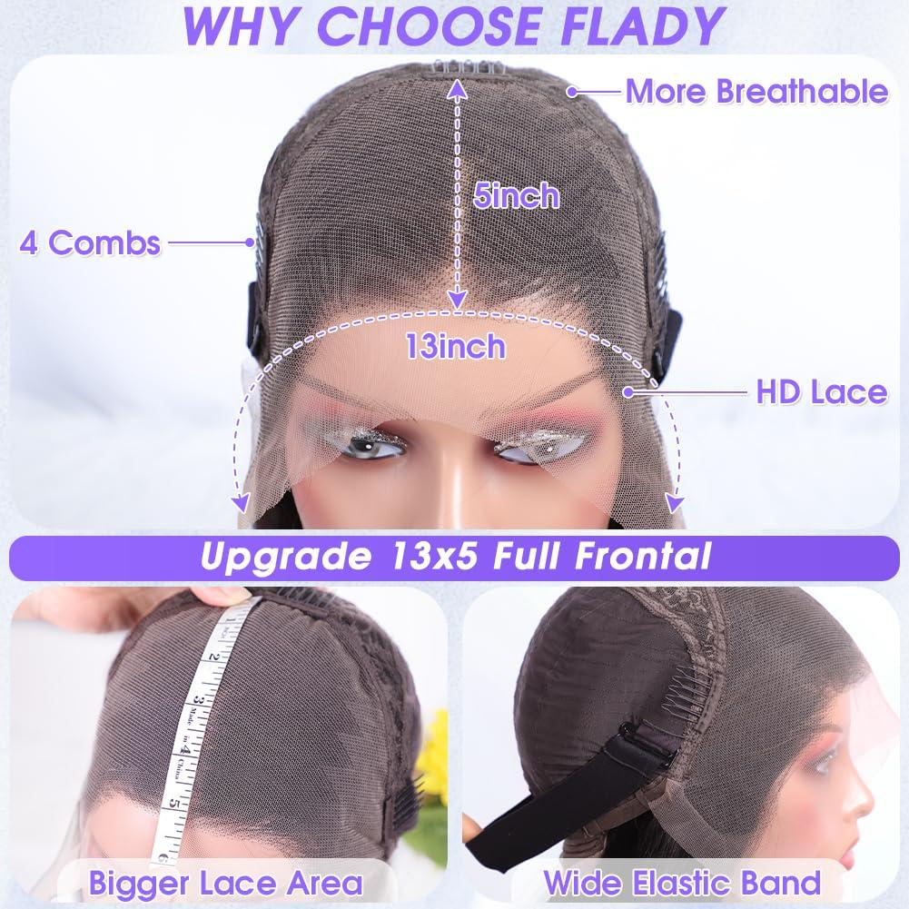 Flady Flady 28 inch Straight HD Lace Front Wigs Human Hair Pre Plucked 180 Density 13x4 Glueless Bone Straight Human Hair Wigs For Black Women Transparent Lace Frontal Wig With Baby Hair