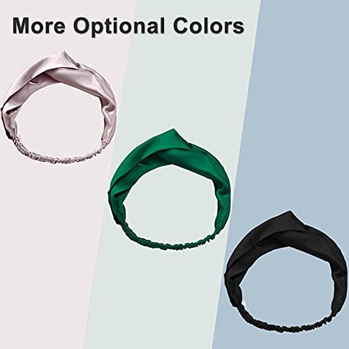 SOBONNY SOBONNY 100% Mulberry Silk Headband Women's Criss Cross Silk Turban Elastic Twisted Head Wrap Knotted Hair Band (black)