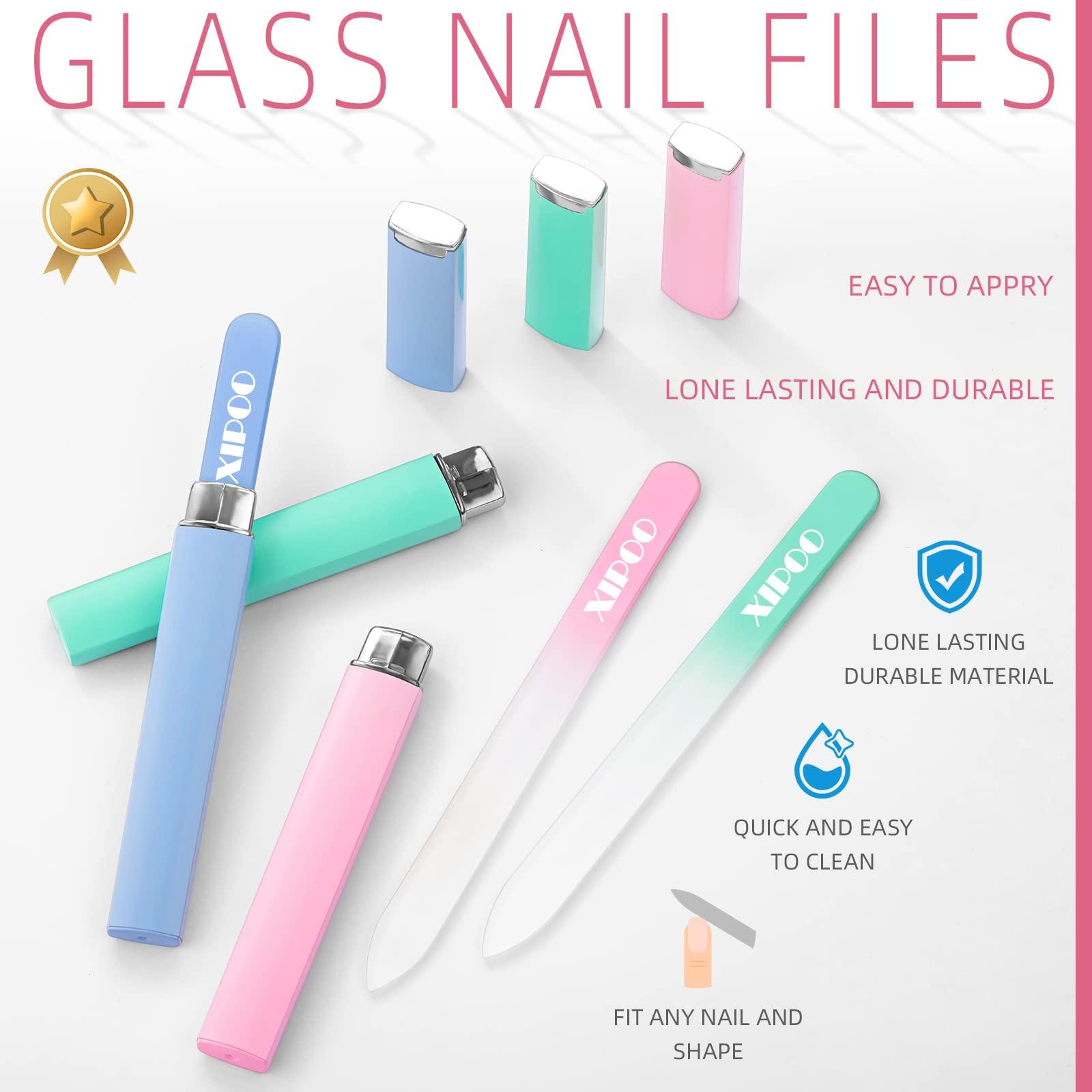 XIPOO Glass Nail File 3 Pack, Nail File, Glass Nail File with Case for Natural Nails with Double Sided 240 Grit, Professional Czech Glass File Stocking Stuffers for Women and Girls, by XIPOO