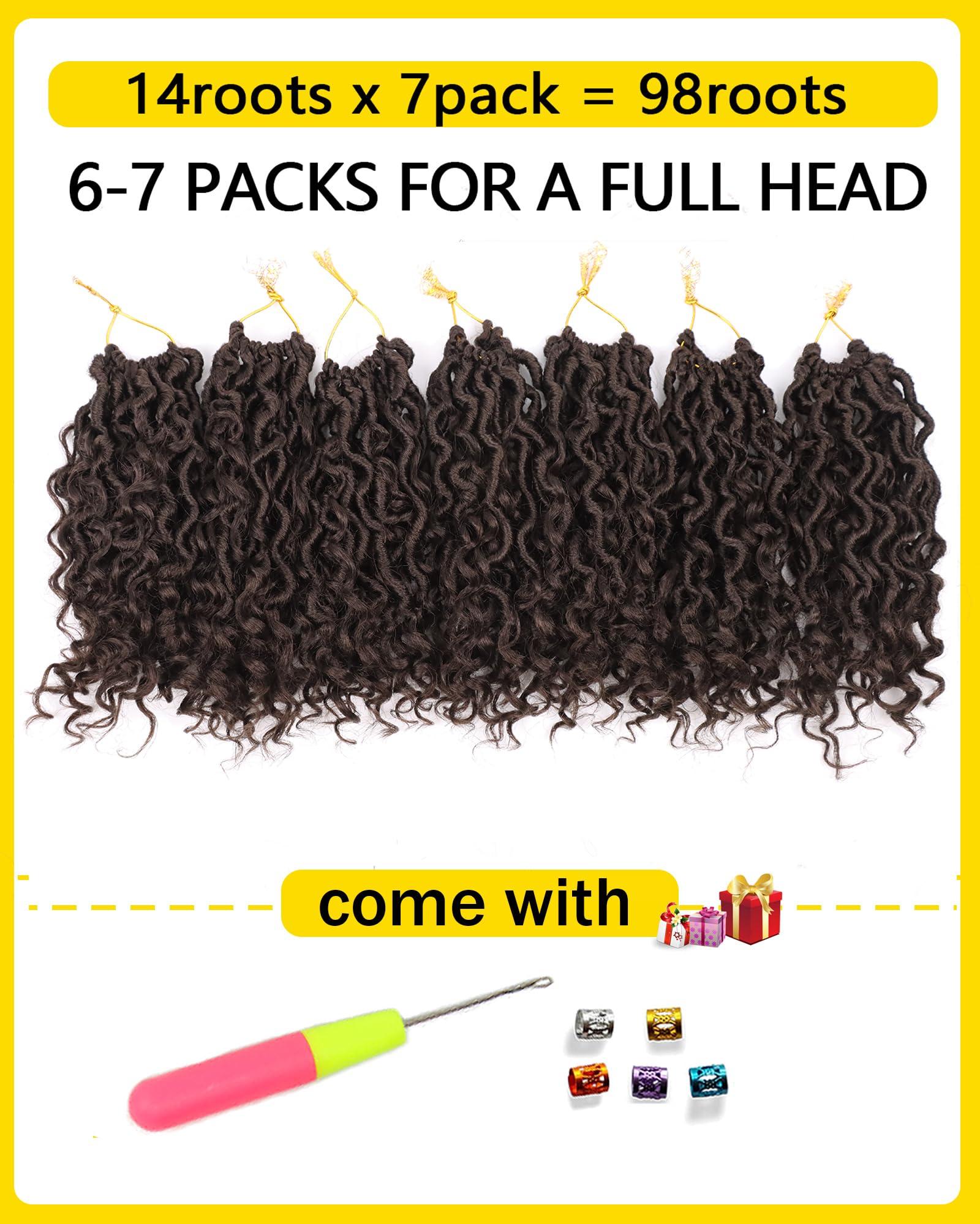 Aeagoo 8 Inch Crochet Hair Goddess Locs 7 Packs Bohemian Locs Crochet Hair with Curly Ends Pre Looped Soft Faux Locs Crochet Hair for Black Women River Locs Crohet Braids (8 Inch,4)