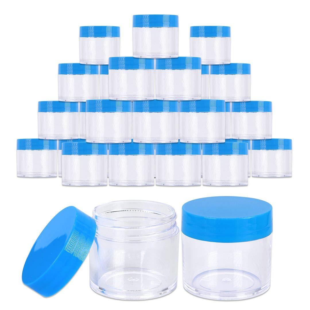 BEAUTI Beauticom 648pcs 30G/30ML (1oz) Thick Wall Round Plastic Clear Container Jars BPA Free LEAK PROOF with Flat Top Lids (648 Pieces, BLUE)