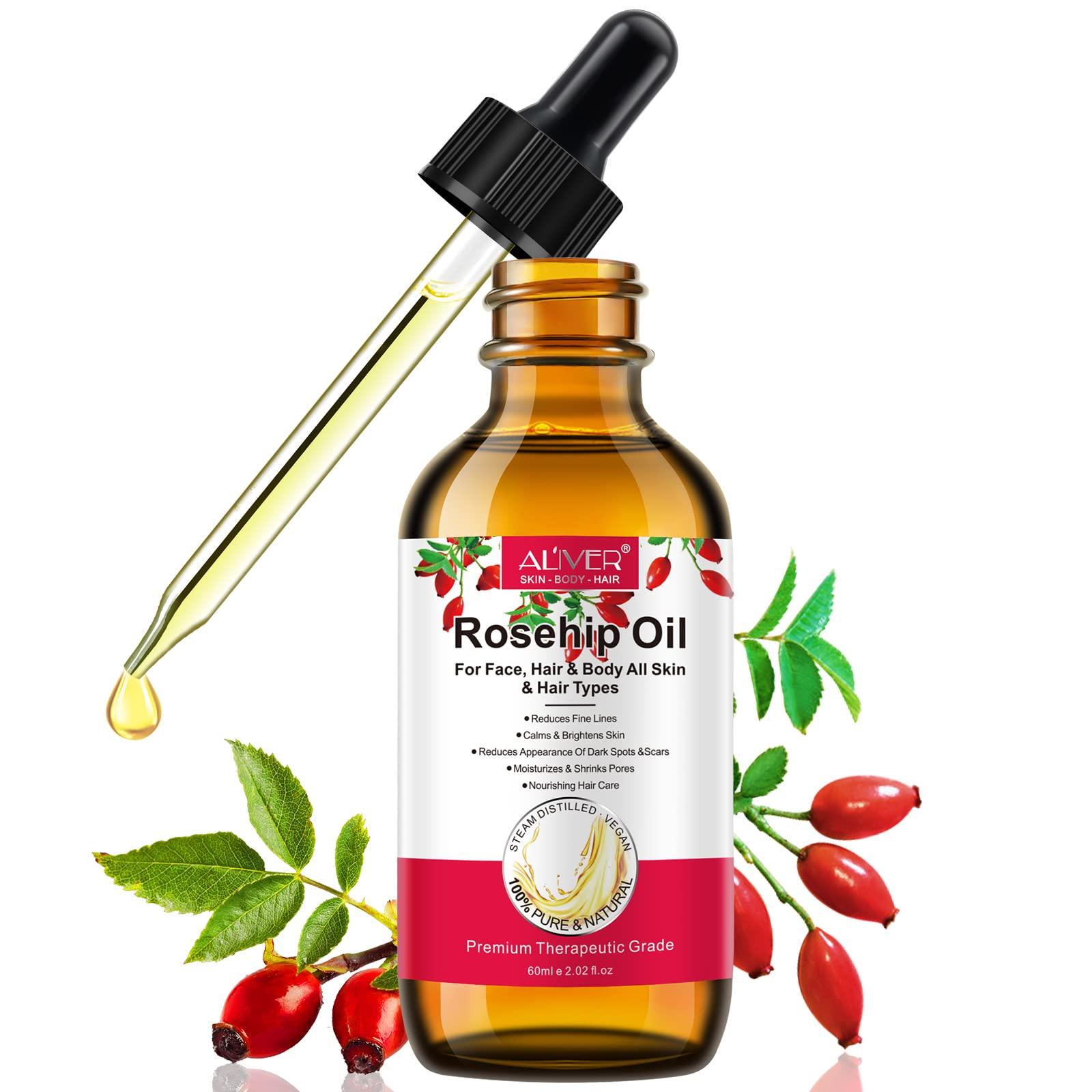 Onznoz Rosehip Oil for Face, Rose Hip Oil Organic Rosehip Seed Oil 100% Pure Cold Pressed for Anti-Aging, Nourishing Hair Care, Face & Skin (2.02 Fl Oz)