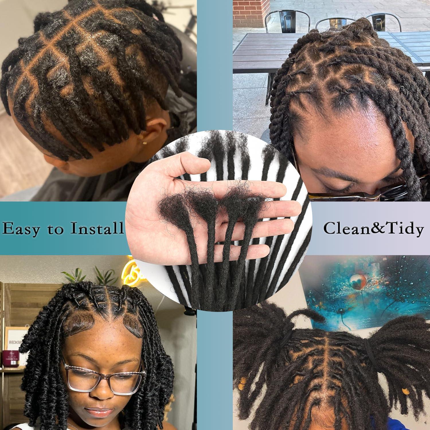 FEHOKA 0.6cm 4 Inch Human Hair Locs Extensions 60 Strands Dreadlocs Extensions Real Human Hair Natural Black for Women Men Kids Full Handmade Permanent Human Hair Locs Can Be Dyed and Bleached