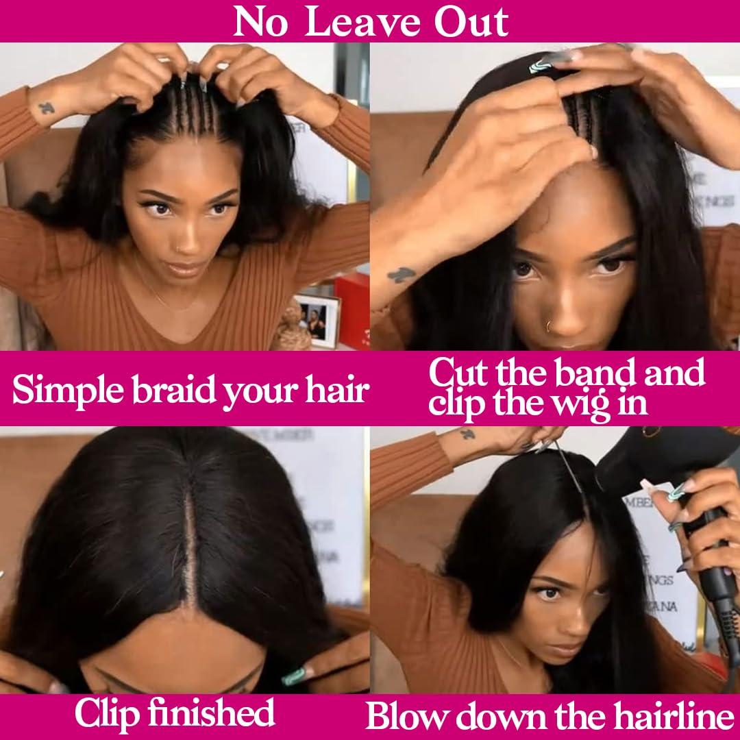 Pobokix Pobokix Straight V Part Wigs Human Hair Upgrade U Part Human Hair Wigs for Women Glueless Full Head Clip In Half Wigs 180% Density Natural Color (18inch, V Part Straight Wig)