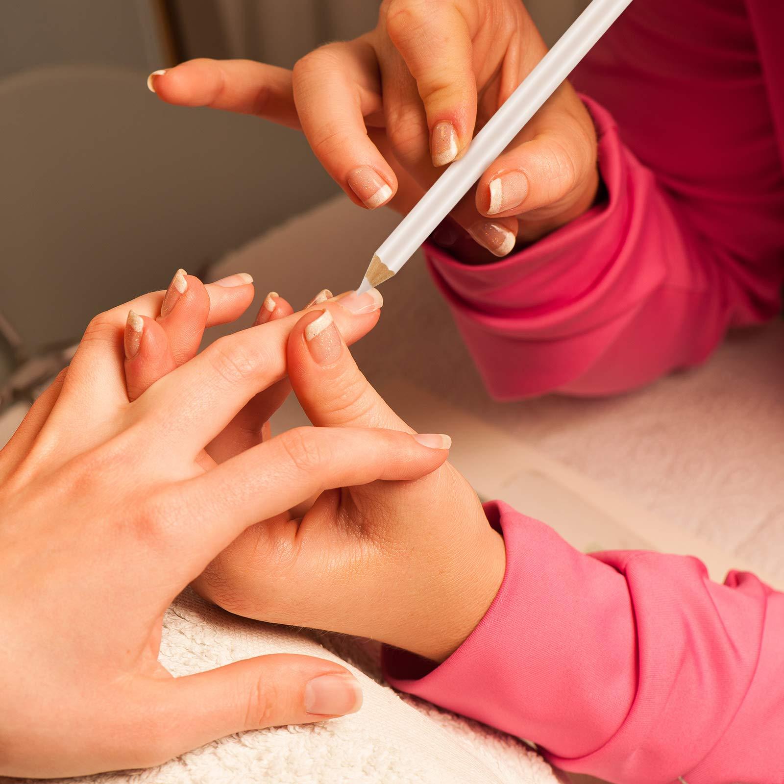 Maitys 8 Pieces White Pencil Under Nail 2-in-1 Nail Whitening Pencils French White manicure Pencils with Cuticle Pusher for DIY French Art Manicure Supplies