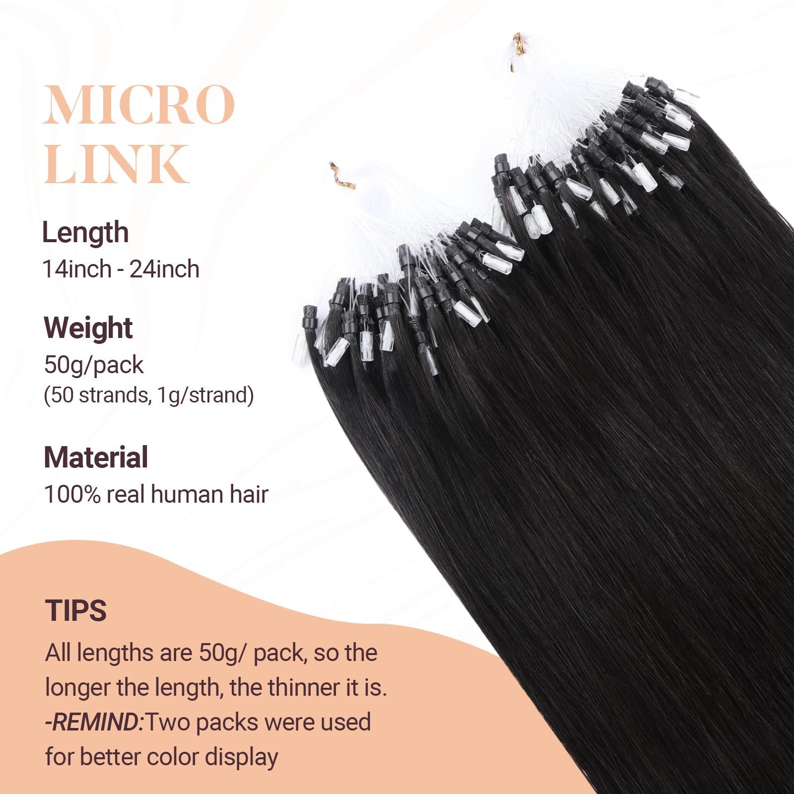 MAXITA MAXITA Microlink Hair Extensions Human Hair Natural Black Micro Bead Hair Extensions Virgin Human Hair, 50g/50 Strands/Pack, 20 In