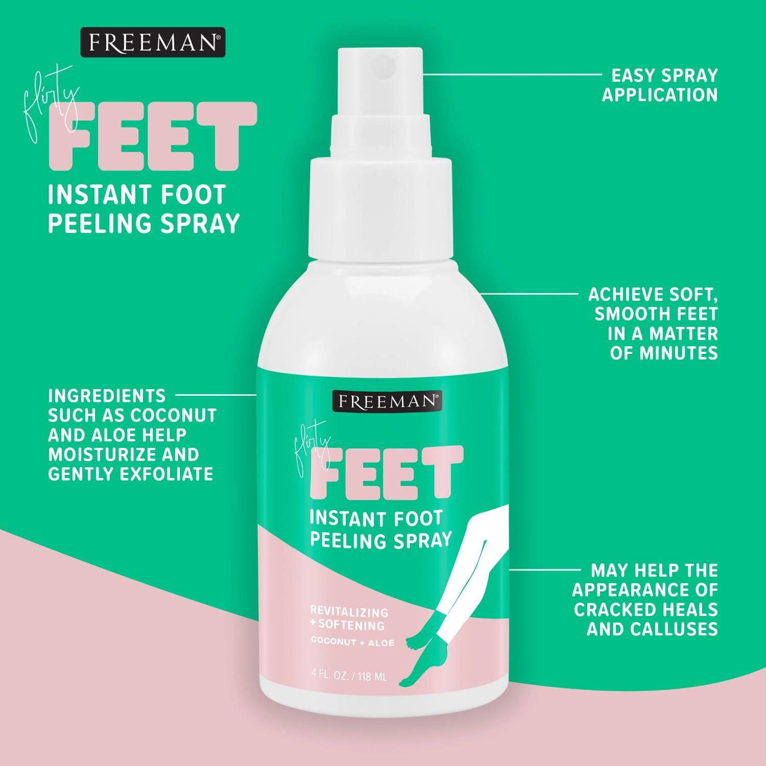 FREEMAN Freeman Flirty Feet Instant Foot Peeling Spray, Exfoliating Foot Mask For Summer, Moisturizing & Smooth Dry, Cracked Heels, Remove Dead Skin Quickly, Cruelty-Free & Vegan, 4 fl.oz./ 118 ml Bottle