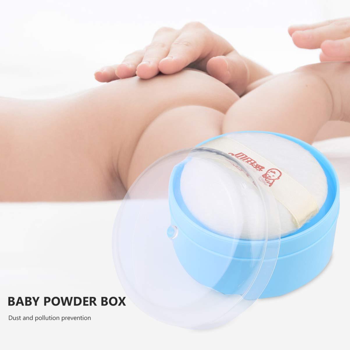 Beavorty Body Powder Puff Sponge Box Blue Powder Powder Puff case talcum Powder Puff case Powder Applicator Container with Puff After-Bath Powder Puff Container