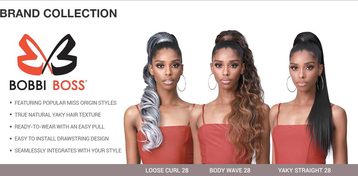 BOBBI BOSS Bobbi Boss Human Hair Blend Tress Up Miss Origin Ponytail Loose Curl 28" (NATBROWN)