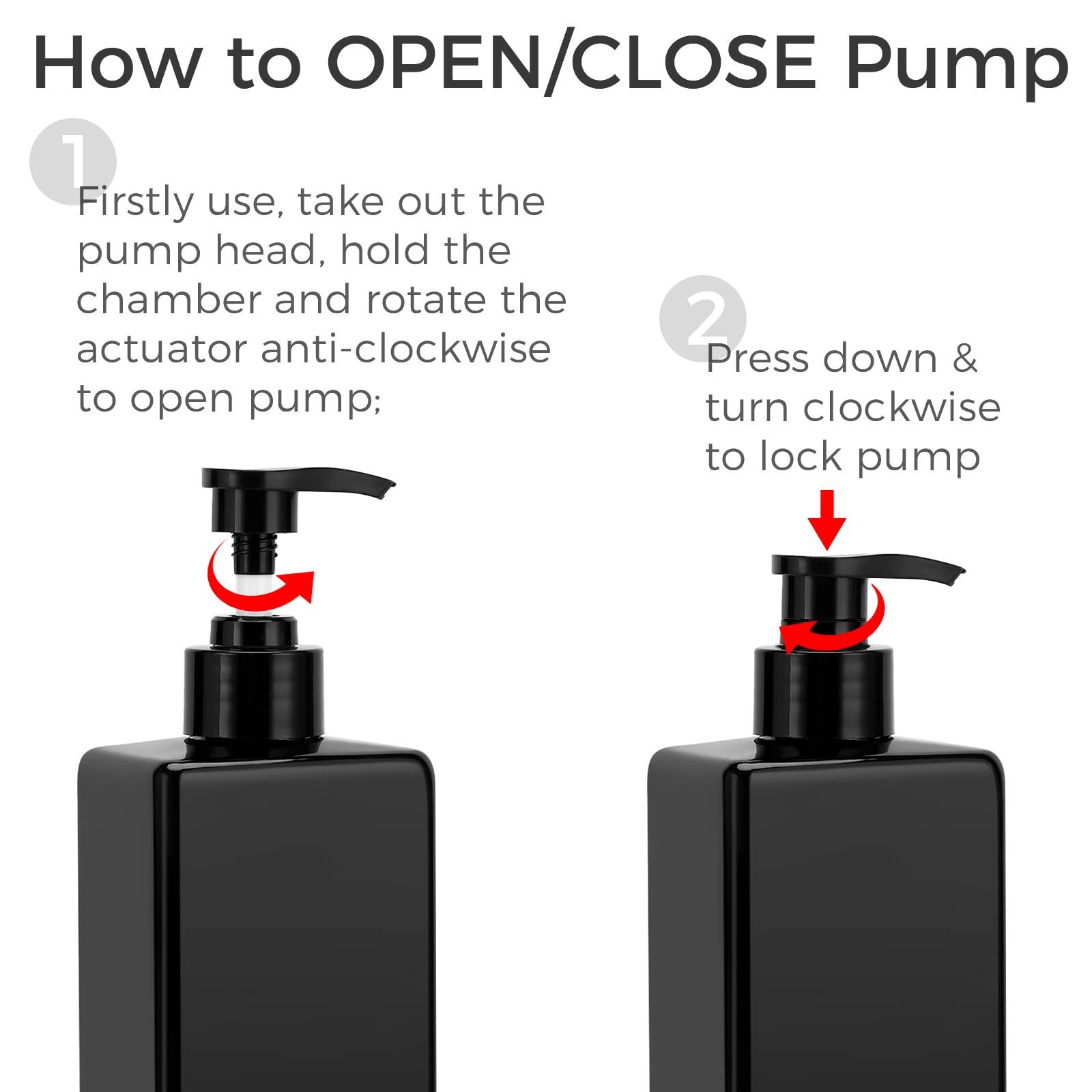 SUREAM Suream Shampoo and Conditioner Dispenser Set, 3Pack 16.9oz Bathroom Countertop Soap Bottle with 4PCS lables, Plastic Refillable Dispenser with Pump for Kitchen, Office, Travel, Resturant, Black