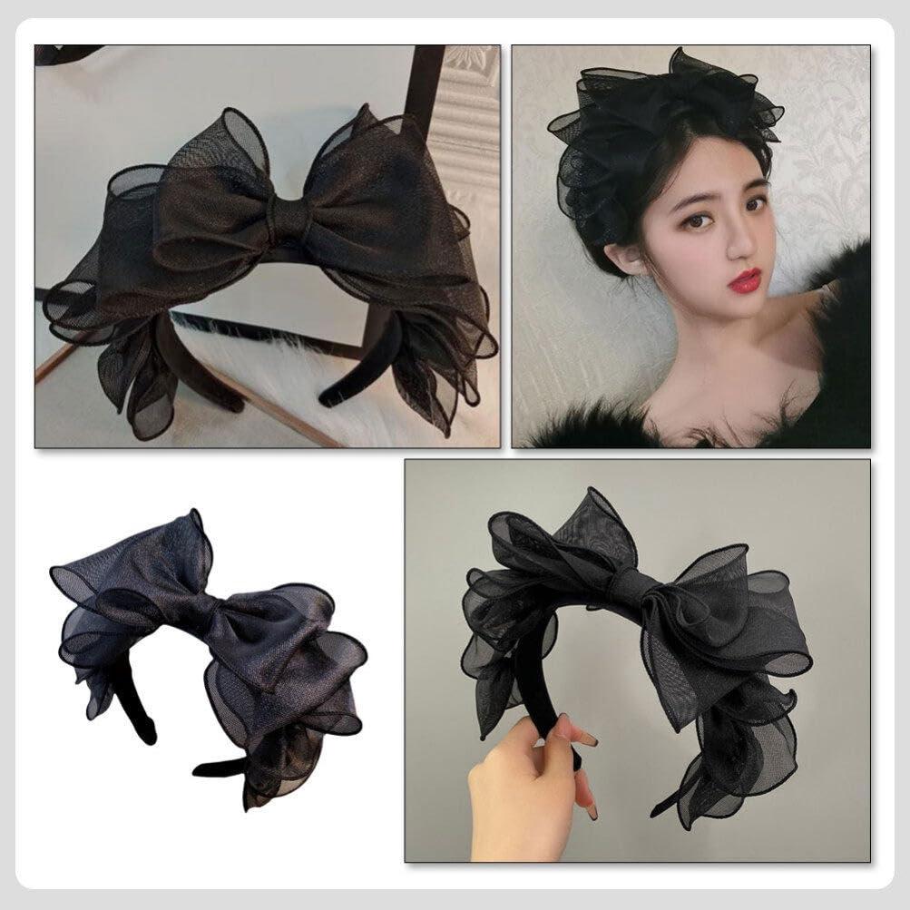 SHERCHPRY SHERCHPRY Black Headband With Bow, Bow Knot Headbands Bow Hair Hoop Cosplay Party