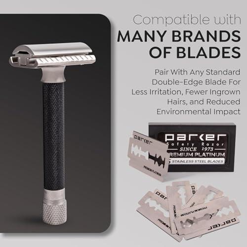 Parker Safety Razor The Parker Variant Adjustable Double Edge Safety Razor, Customize your Shave with a Turn of the Dial from Mild to Aggressive - 5 Blades Included (GRAPHITE GRAY)