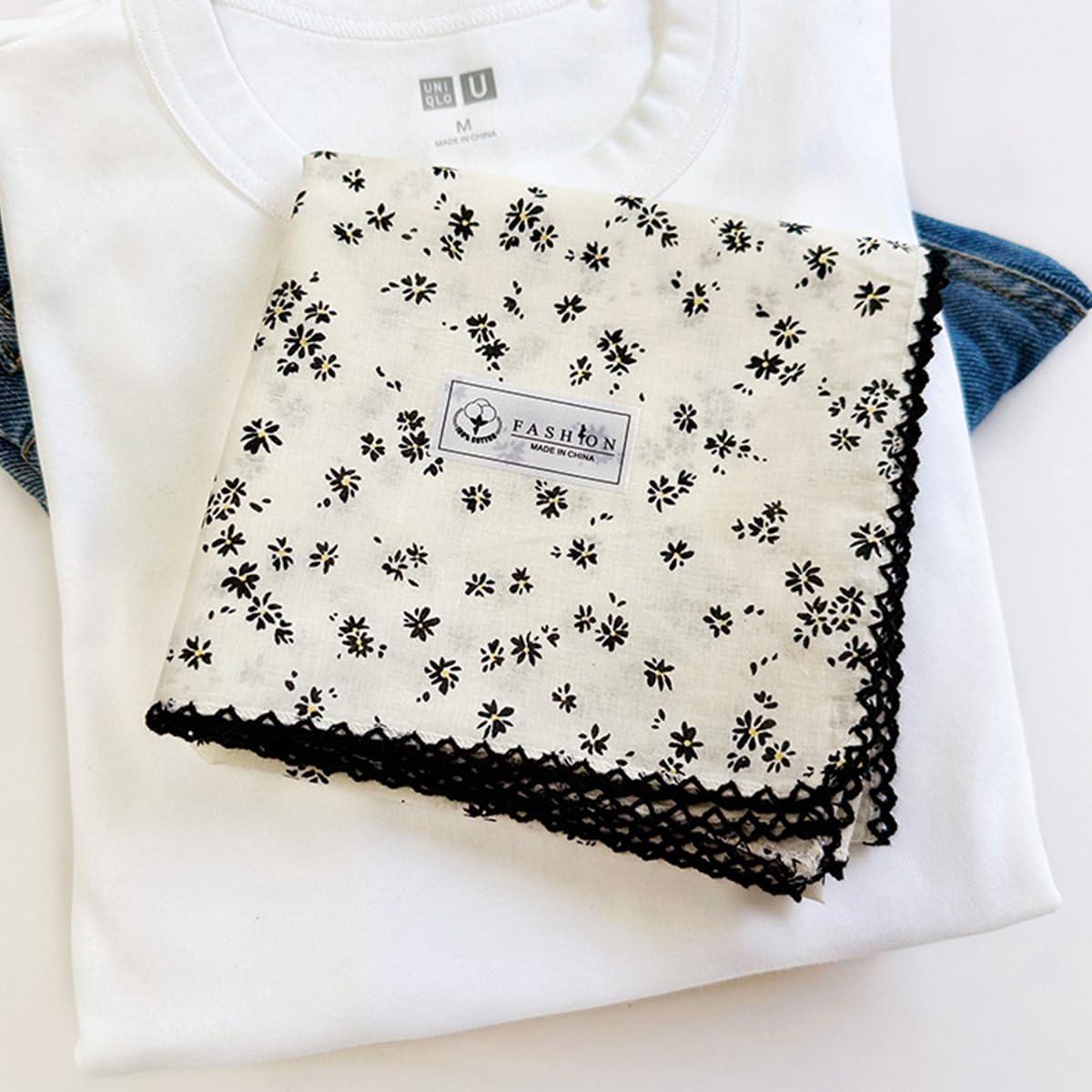 Pemilosci Pemilosci Large Cotton Bandana Headband, Head Wrap, Protective Coverage, Hair Neck Scarf for Women 28 x 28 inch (S32-Dot Floral - White