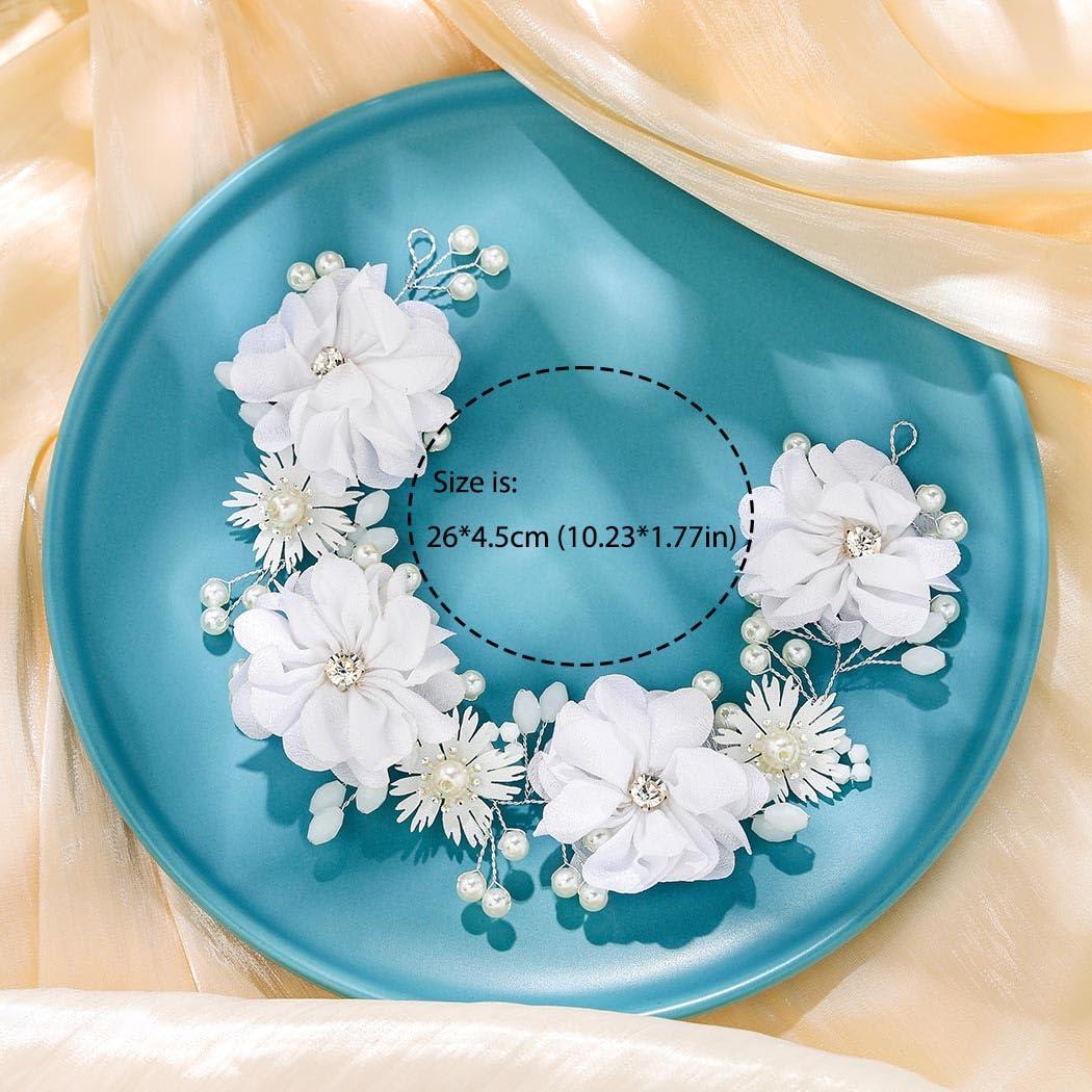 Campsis Campsis Flower Girl Headpiece White Princess Headband Pearl First Communion Hair Bands Wedding Birthday Party Hair Accessories for Women and Girls