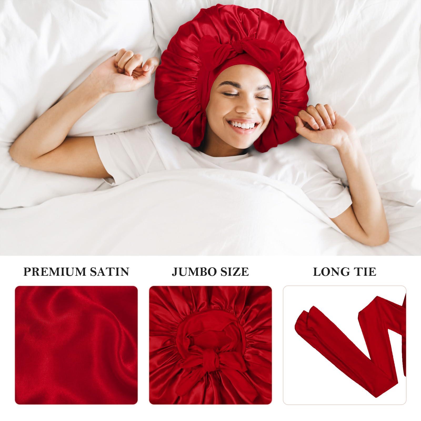 Kafteri Kafteri 3Pcs Satin Silk Bonnet for Sleeping, Extra Large Hair Bonnets for Sleeping Black Curly Hair Women Big Jumbo Bonnet with Tie Band Braids Shower Cap