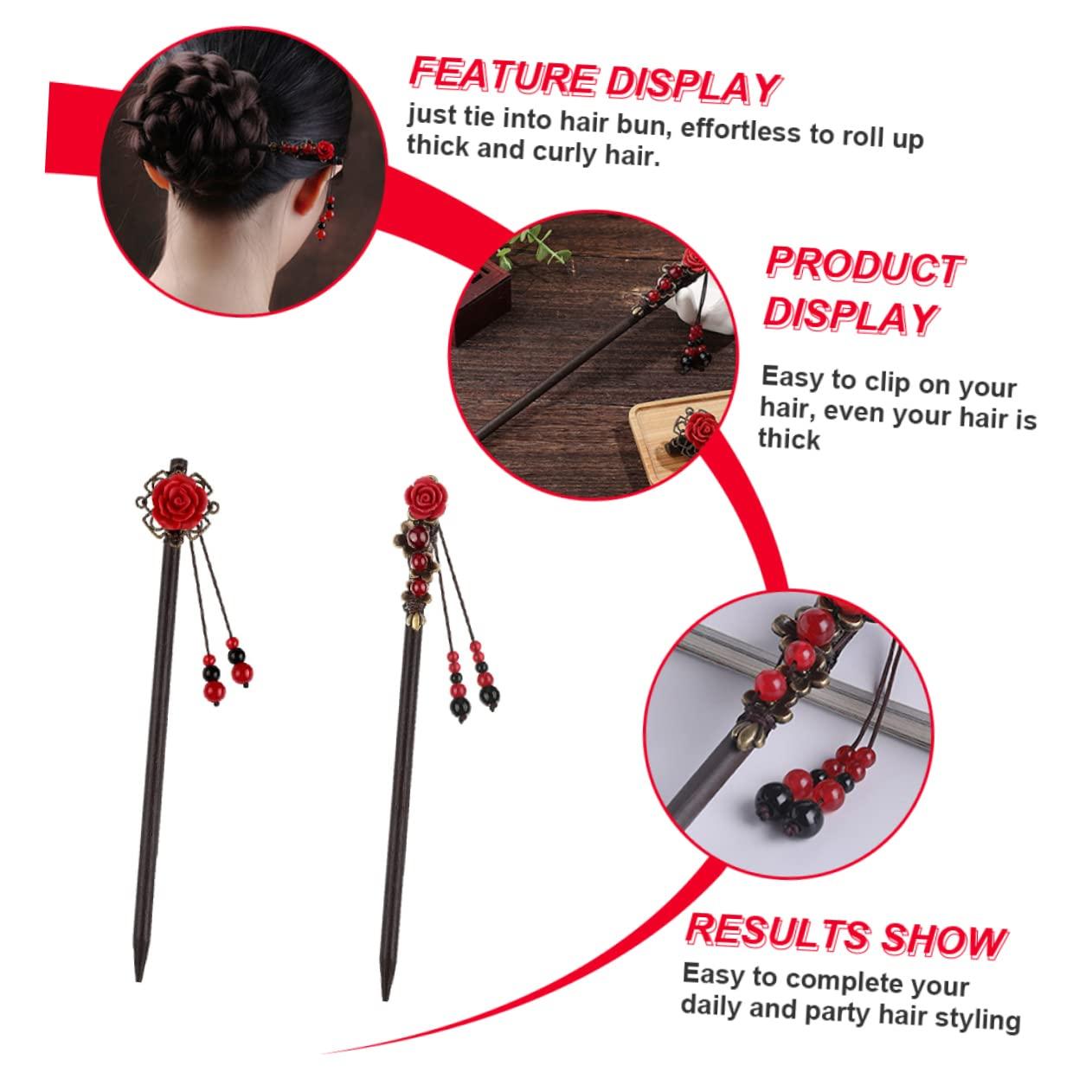 NOLITOY NOLITOY 2 Hair Chopsticks Chinese Hair Sticks Flower Hair Pins Hair Clips for Buns for Parties