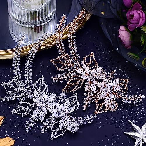 BREWEL Crystal headwear bridal headband diamond headpiece wedding hair accessories for prom (SLIVER)