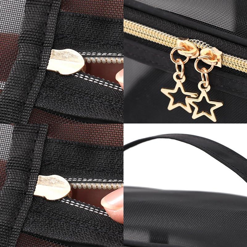 Fublazeze Fublazeze 1 Unit Black Mesh Makeup Bag, Small to Large Sizes, Zipper Pouch Ideal for Offices & Travel, Storage Bags, Toiletries Keeper, Cosmetic Caddy