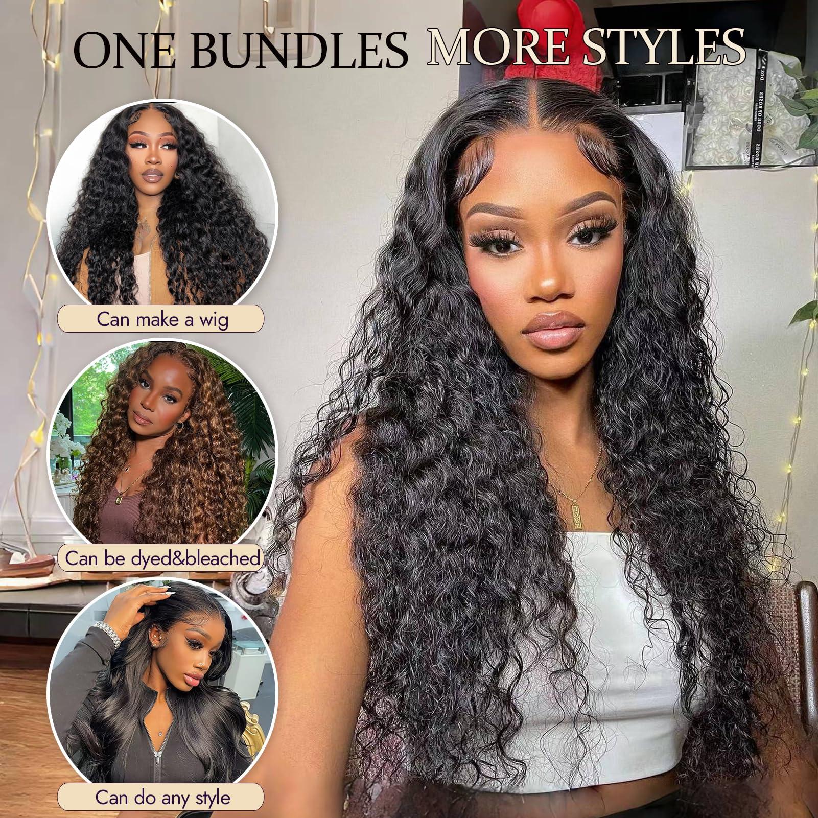 WKONE 28 28 28 Inch Deep Wave Bundles Human Hair 12A Brazilian Deep Wave Human Hair Bundles 100% Unprocessed Virgin Deep Curly Human Hair Weave 3 Bundles Natural Color Water Wave Bundles