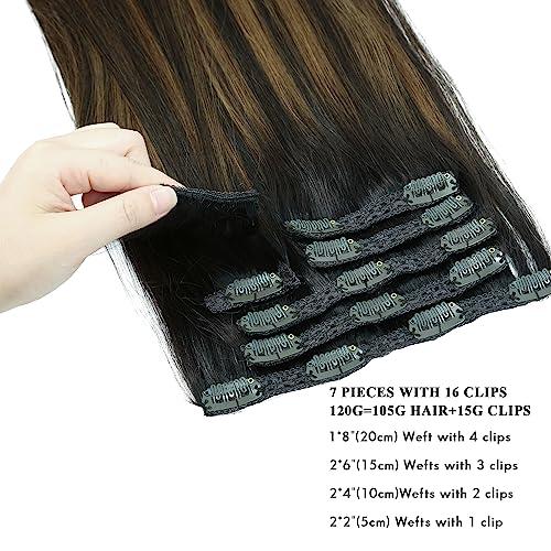 SEACOLOR SEACOLOR Dark Brown to Chestnut Brown Hair Extensions Real Human Hair-12A Grade, 14 inch 120g 7pcs Double Wefted Cuticles Aligned Remy Human Hair #2/6/2