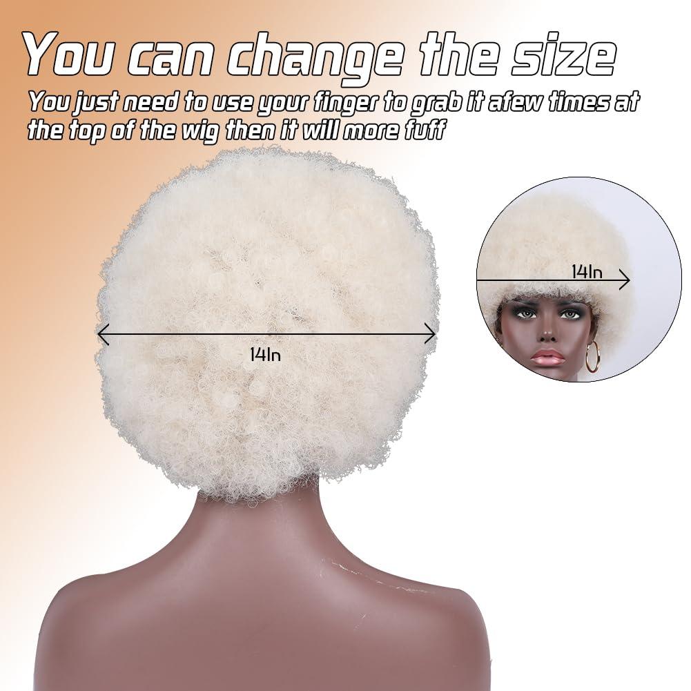 Lotfon Lotfon Wig 70\'s Curly Wigs for Black Women Large Bouncy Fluffy and Soft Natural Looking Afro Kinky Wig 8 Inches (Platinum blonde)