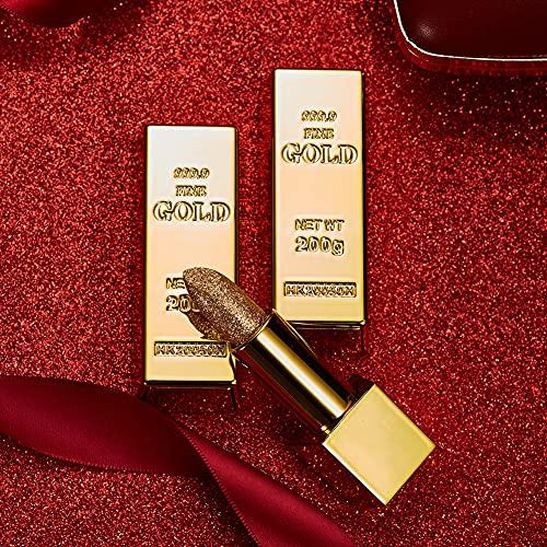 CREAMOON CREAMOON Glitter Lipstick Moisturizing Makeup Velvet Matte Gold Waterproof Lip stain Gold Lipstick Sexy Shiny Red Cosmetics Pigment Nude Rouge Lip Makeup for Weding or Daily