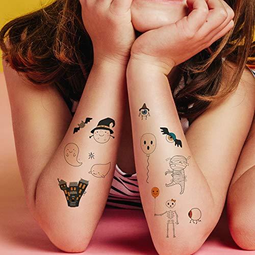 Fanoshon Fanoshon Halloween Small Temporary Tattoo for Kids Girls Boys, 15 Sheets Children Cute Cartoon Fake Body Stickers, Goody Bags Fillers Trick Or Treat Favors - Pumpkin/Skull/Ghost/Monster Supplies