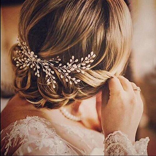 coinbuylot Bride Flower Leaf Hair Comb Wedding Crystal Pearl Clip Slide Tiara Headwear