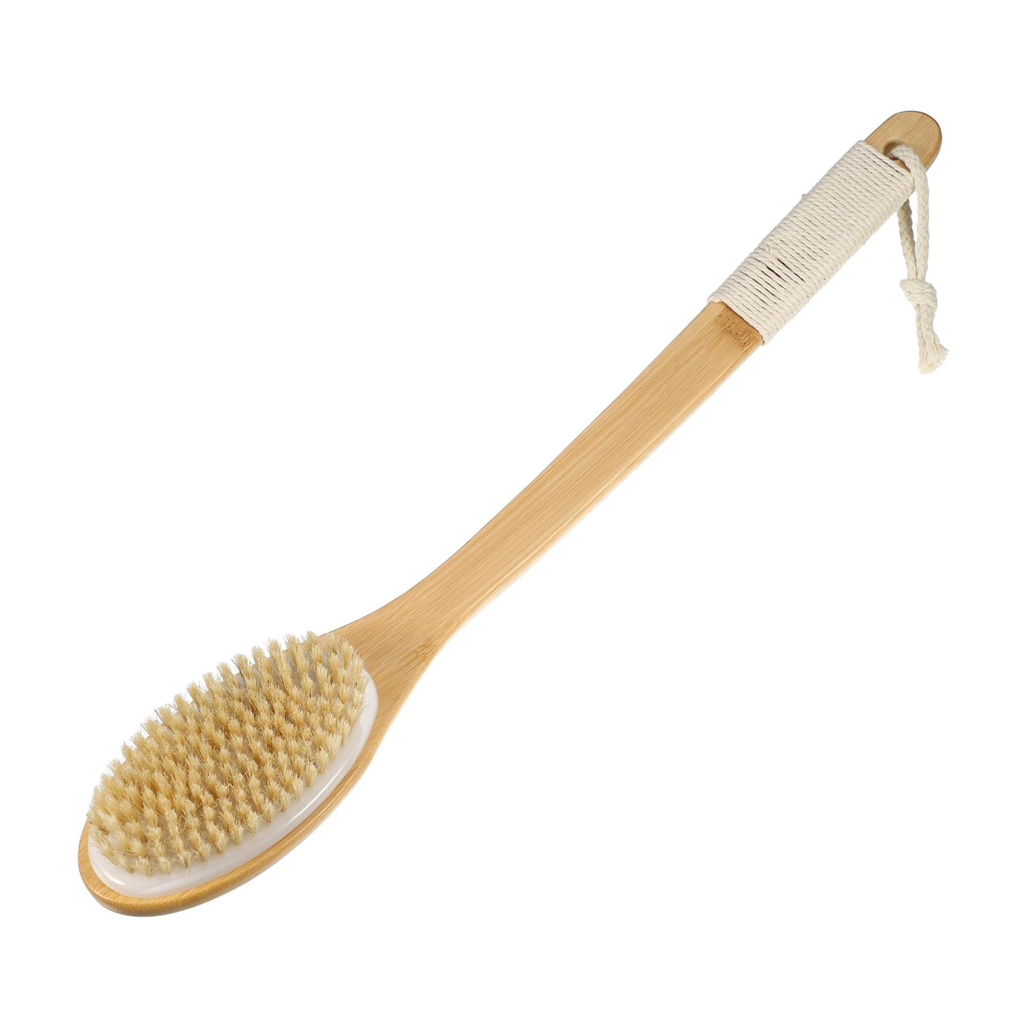 VOCOSTE VOCOSTE Boar Bristle Dry Brushing Body Brush, 18inch Bath Brush Curved Long Handle for Shower, Wooden Body Brush for Showering and Exfoliating, Body Scrubber for Men Women