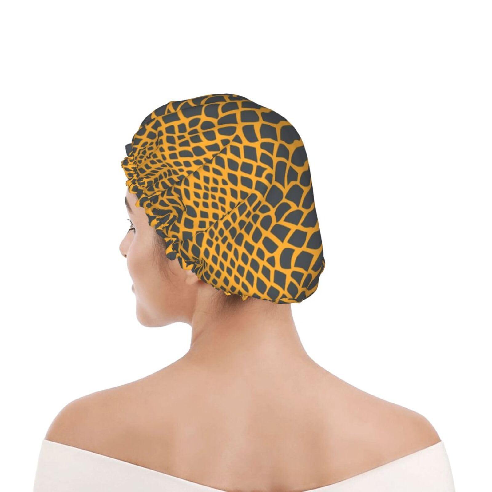 Yssammns Yssammns Shower Caps, Stylish Mellow Yellow Snake Skin Pattern Double Layers Bath Hat for Women reusable shower cap for Hair Care