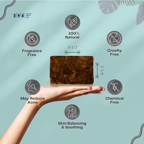 SW6 SW6-Authentic African Black Soap Bar, Raw & Organic w/Shea Butter, Gentle Cleansing (5.29oz), Shades of Brown