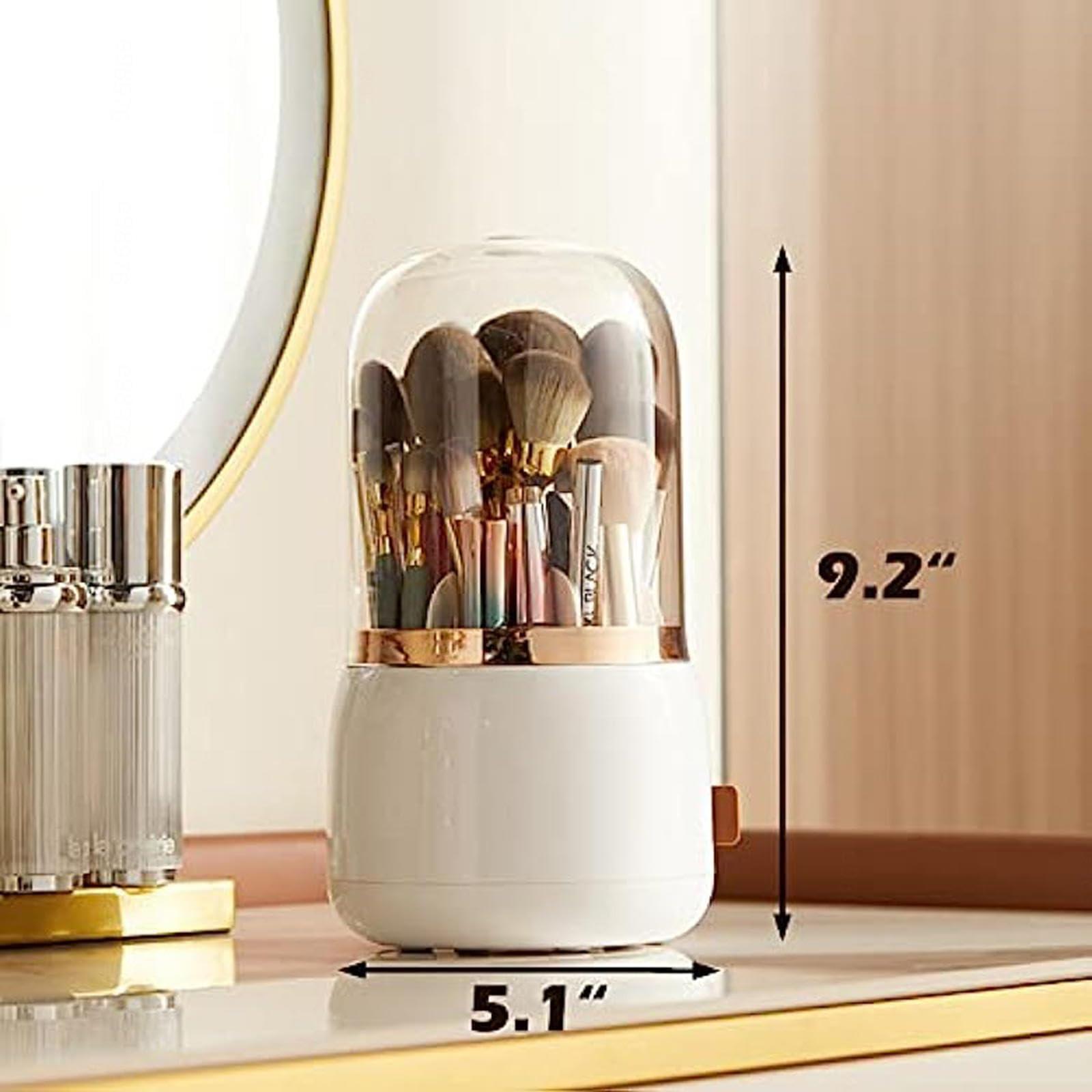 VIDECOR VIDECOR Makeup Brush Holder,360 Rotating Acrylic Makeup Brush Organizer with Lid,Spinning Makeup Storage Container,B