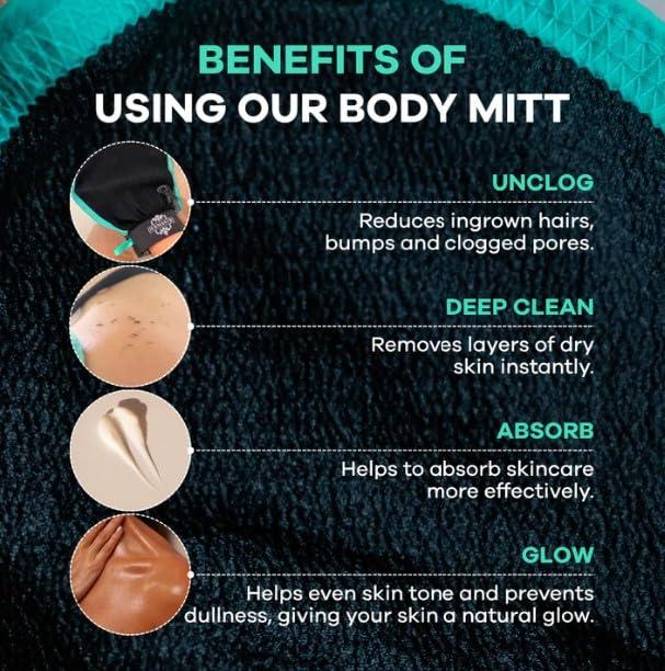 Dermasuri Dermasuri Deep Exfoliating Glove for Shower - Scrubbing Mitt Body Scrubber Gloves Skin Exfoliator & Eliminates Dead Skin - Keratosis Pilaris Scrub Spray Tan Remover - Korean Skincare for Body (2 Pack)