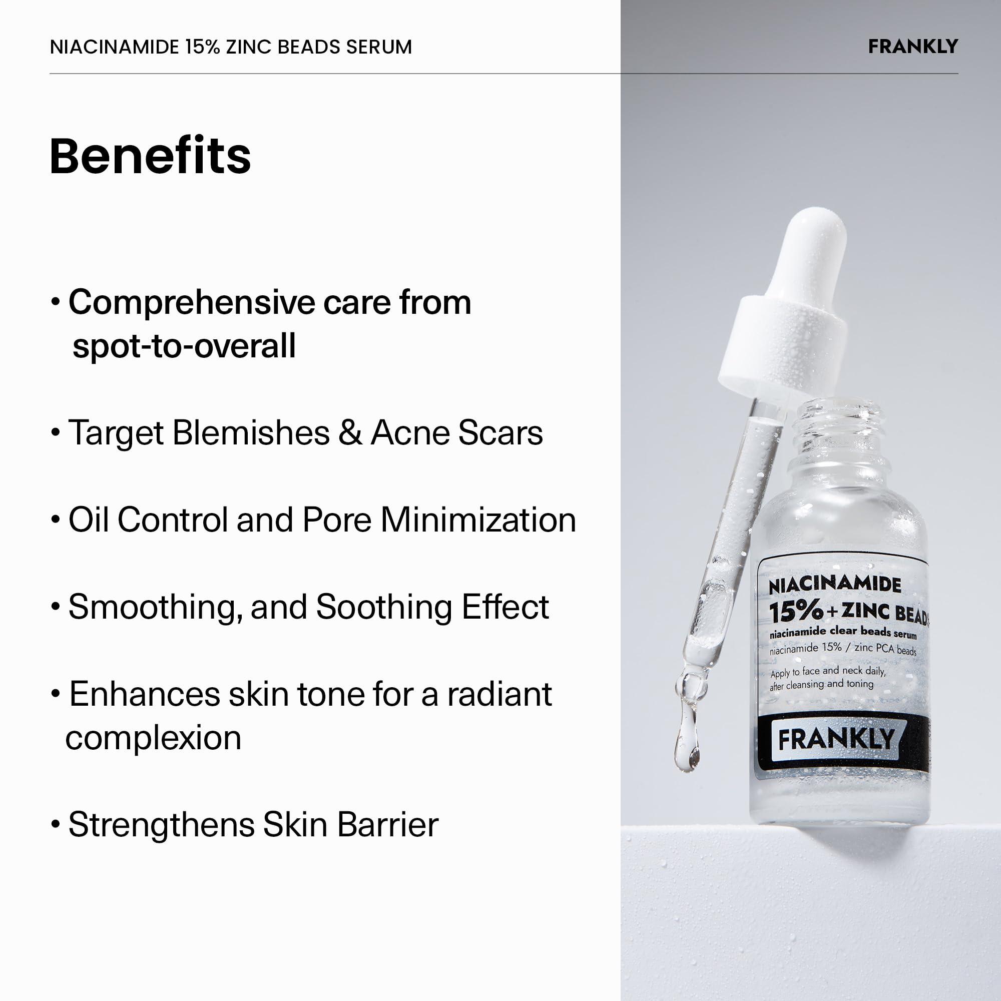 FRANKLY FRANKLY Niacinamide 15% & Zinc Beads Serum: Acne & Dark Spots Care, Oil Control, Even Skin Texture & Glow | Vegan & Cruelty-Free | Non-Comedogenic All skin types Korean Skincare | 1.01 fl.oz