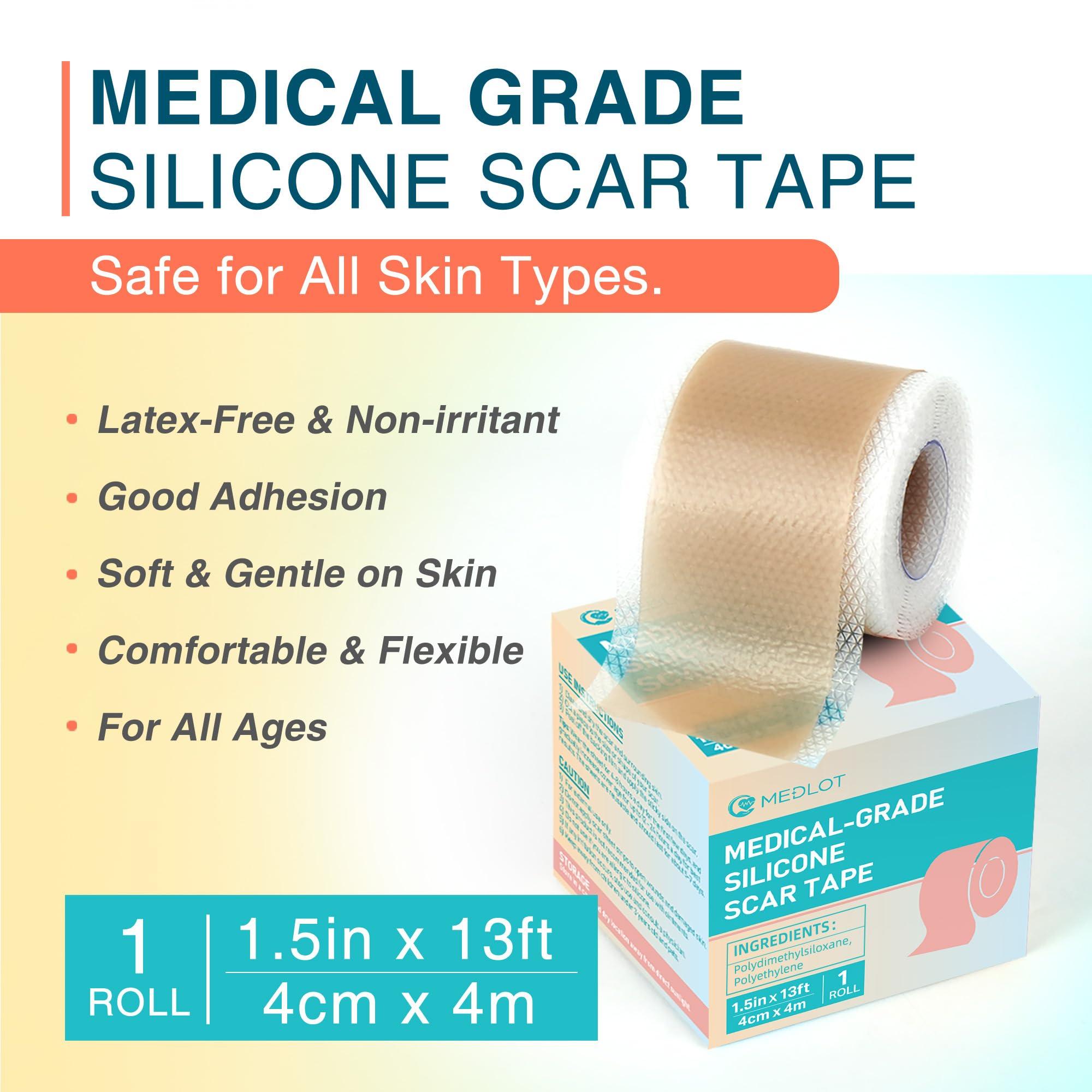 MEDLOT MEDLOT Silicone Scar Sheets, 1.5 x 156 Medical Silicone Scar Tape Roll, Reusable Scar Strips for Surgical, C-Section, Keloid Bump, Stretch Marks, Acne, Hypertrophic Scar Treatment