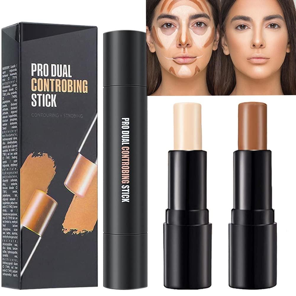 KARNAR 2 Colors Cream Contour Sticks Makeup Kit, Primer Face Highlighter Contouring for Beginners, Highlight and Contour Kit, Cream Concealer Makeup Blur Stick, Primer Face Corrector 1#