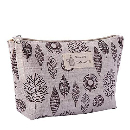 BPQ_W Makeup Bag with Zipper, Cotton Linen Large-Capacity Cosmetic Bag + Flower Print Toiletry Pouch Clutch Organizer Travel Storage Bag (C)