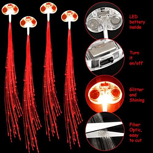 YOFOBU 30 Pack Red LED Lights Hair Light-Up Fiber Optic LED Hair Barrettes Extensions Light Flashing Fiber Optic Hair Braid Barrettes Hair Clips for 4th of July Party Favors Festival Party Bar Concert