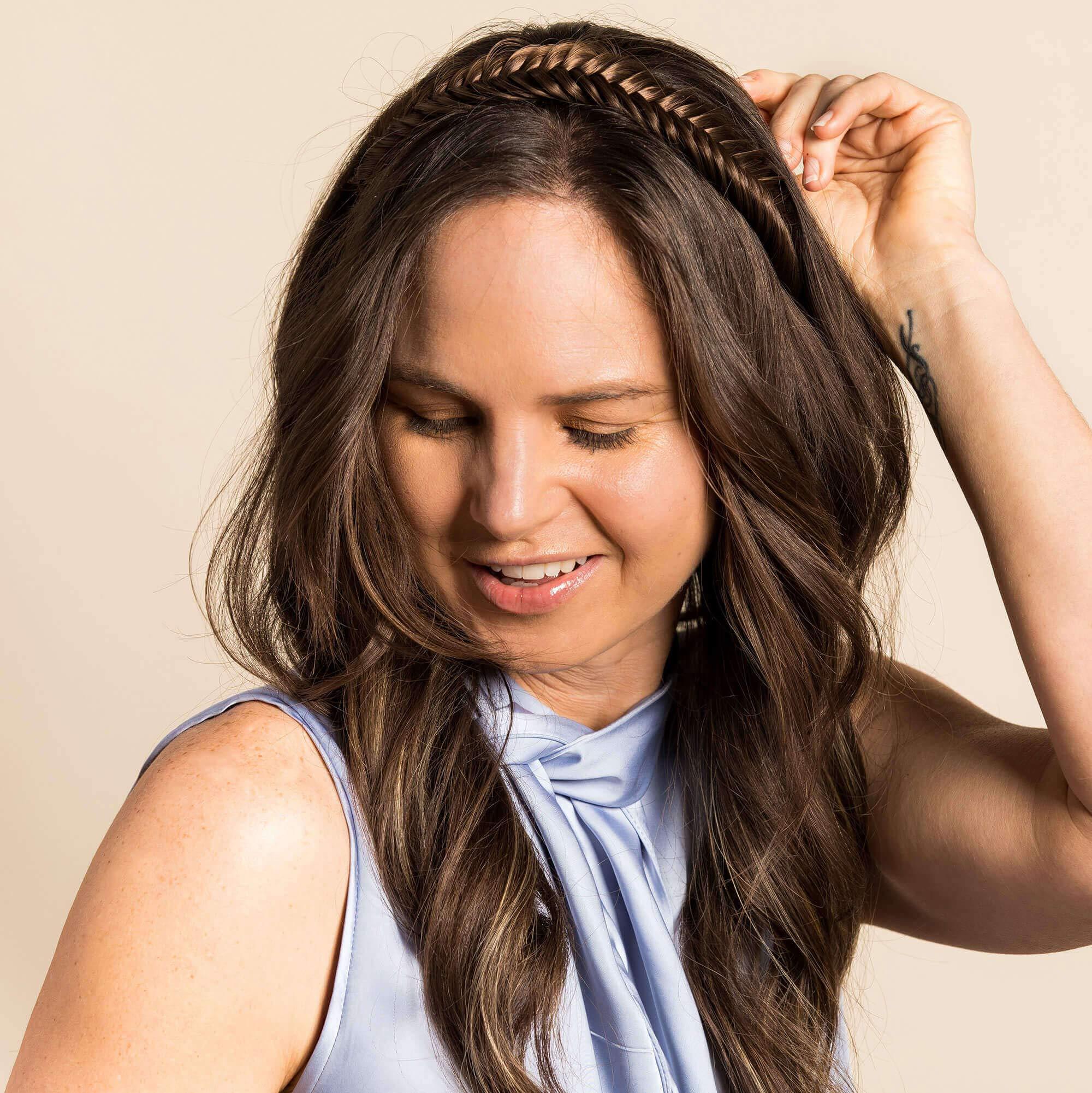 MADISON BRAIDS MADISON BRAIDS Women\'s Headband Hair Braid Natural Looking Synthetic Hair Piece Extension - Arisa Fishtail - Brunette