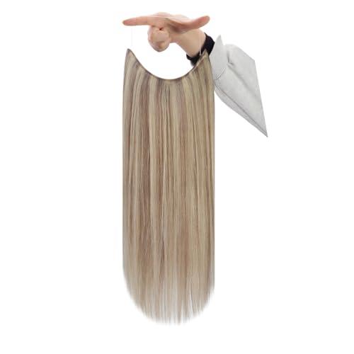 Fshine Fshine Invisible Wire Hair Extensions Real Human Hair Ash Blonde 18 Highlighted Bleach Blonde 613 One Piece Clip in Hair Extensions Soft Remy Human Hair Hidden Wire Human Hair Extension 20Inch 80G